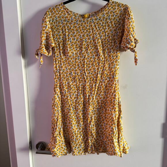 Faithfull The Brand Daphne Floral Mini Dress Yellow Back Zip Short Sleeve Sz M - Picture 4 of 10
